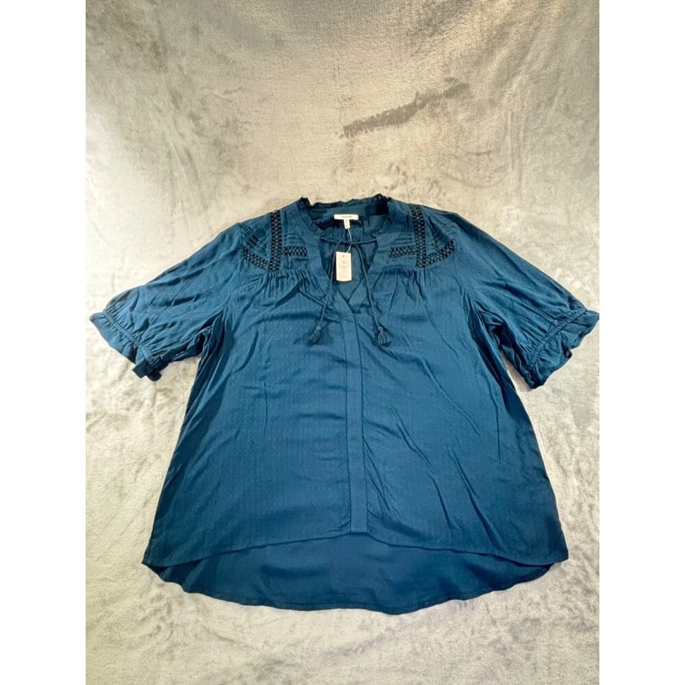 Maurice blouse Women's XL Blue crocheted trim long sleeve peasant top NWT